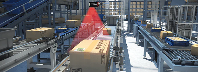 在一条线上阅读纸板盒的混合大小