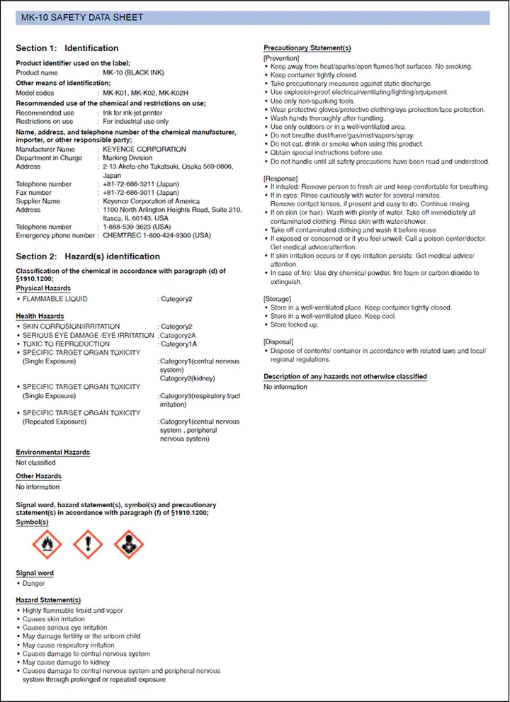 SDS（​​示例）