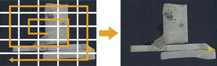 图像拼接功能自动控制舞台，在保持高放大倍率和高分辨率的情况下，实现大面积的捕获。