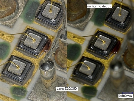 左:HDR图像+深度成分/右:正常(50 x)